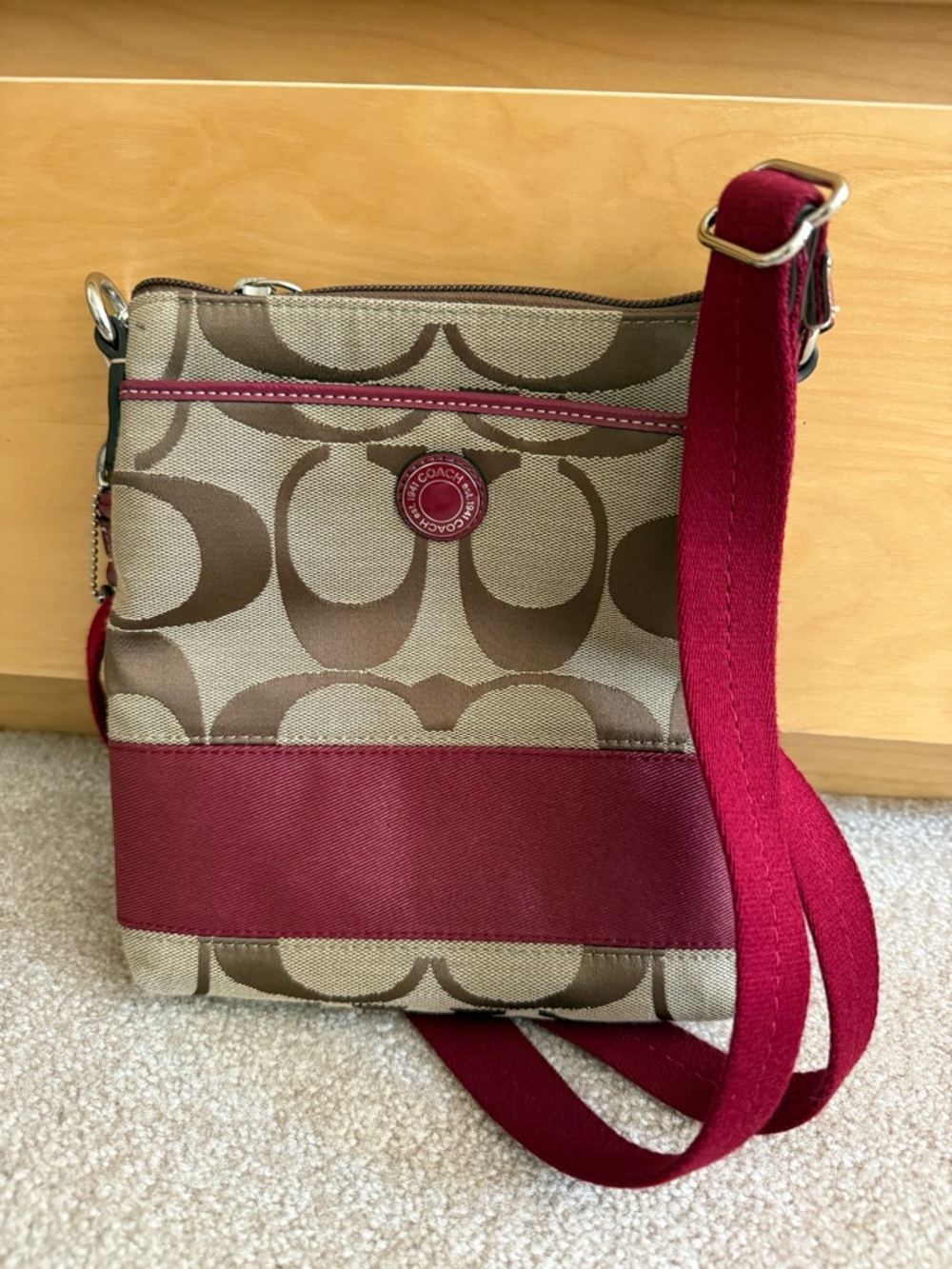 REAL Coach Signature Crossbody Bag in Red and Tan